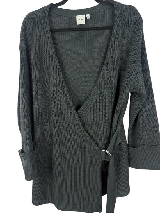 ICHI Sweaters - ICHI Ihbasil Cotton Blend Charcoal Grey Knit Wrap Cardigan Sweater Size L